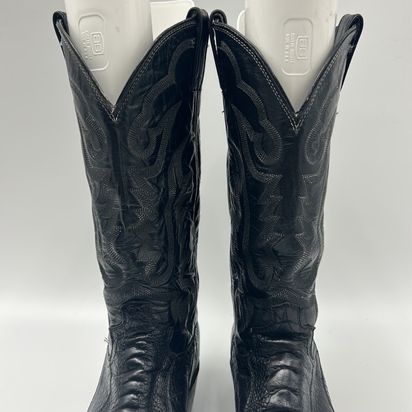 JUSTIN BOOTS MENS SIZE 9.5 ANIMAL SKIN LEATHER COWBOY BLACK BOOT MADE IN USA - Picture 4 of 12